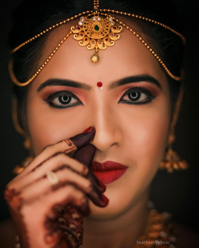 closeup portrait photography of a bride at Coimbatore wedding hall
