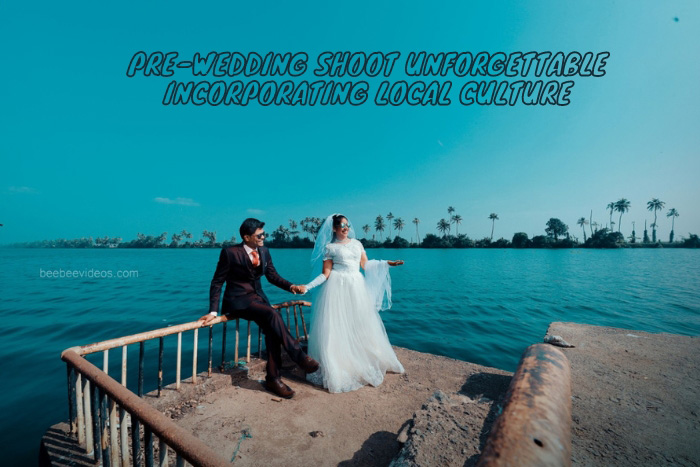 A couple's pre-wedding photo session beside a tranquil Coimbatore lake, under the palm trees, photographed by Bee Bee Videos.