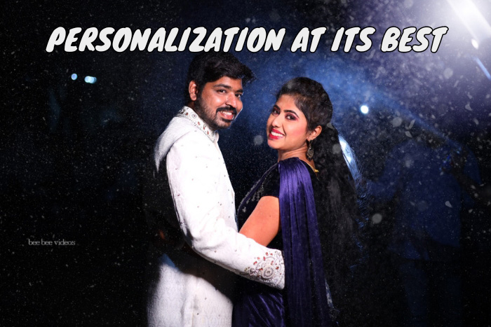 Cherished moments captured by Bee Bee Videos in Coimbatore, as a couple shares a personalized, intimate dance under the stars, showcasing the individuality and magic of their love story through candid photography