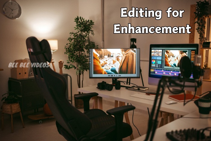 Modern photo editing studio setup by Bee Bee Videos in Coimbatore, showcasing advanced editing equipment and software for enhancing wedding photography