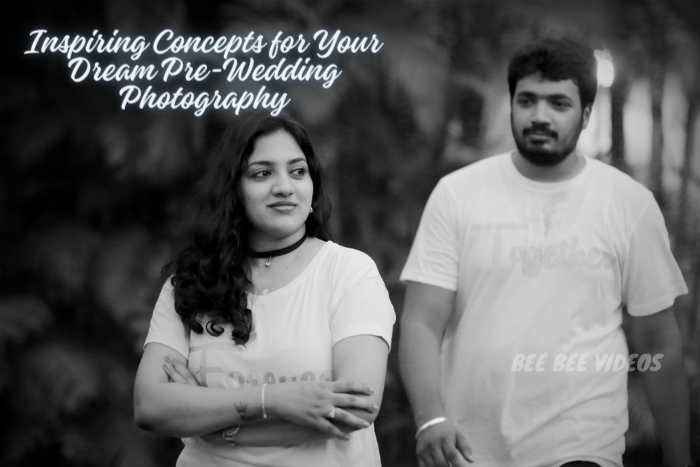 Black and white pre-wedding photography by Bee Bee Videos in Coimbatore, featuring a relaxed couple walking and engaging in a candid conversation, capturing the essence of their connection and shared moments before the wedding