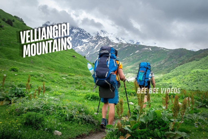 Hikers trekking through the lush green trails of the Velliangiri Mountains, showcasing a stunning location for outdoor photography, captured by Bee Bee Videos, expert photographers in Coimbatore