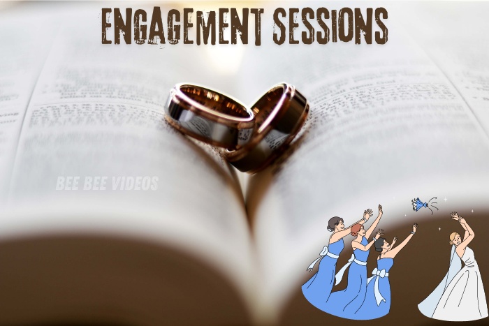 Close-up of engagement rings resting on an open book, symbolizing the start of a beautiful journey, captured by Bee Bee Videos, leading engagement photographers in Coimbatore. Book your session to capture the joy and love of your engagement with our expert team