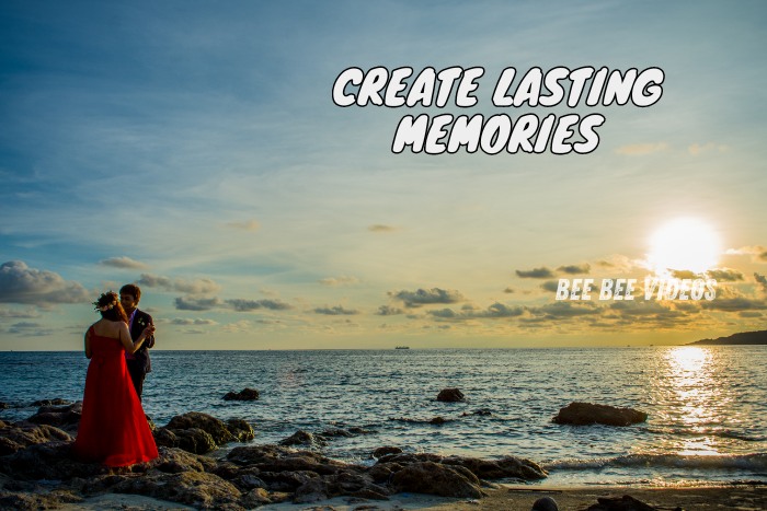 Couple embracing by the ocean during a sunset photoshoot, creating lasting memories with Bee Bee Videos in Coimbatore. Capture the beauty of your special moments with our expert photography services