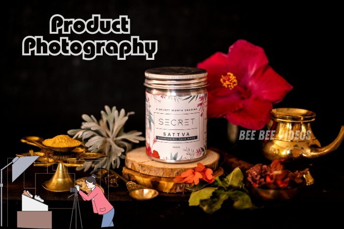 Beautifully styled product photography featuring a luxury candle surrounded by vibrant flowers and traditional decor, captured by Bee Bee Videos in Coimbatore. Elevate your brand with our professional product photography services