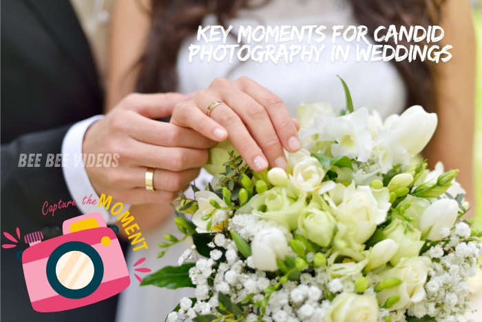 Close-up of bride and groom's hands with wedding rings, holding a bouquet, emphasizing key moments for candid photography in weddings, captured by Bee Bee Videos in Coimbatore. Let us capture the spontaneous and heartfelt moments of your special day