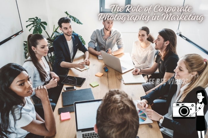 Team of professionals having a meeting around a conference table, highlighting the role of corporate photography in marketing, captured by Bee Bee Videos in Coimbatore. Enhance your marketing strategy with high-quality corporate photography services