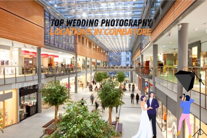 Modern mall interior in Coimbatore, highlighting top wedding photography locations, captured by Bee Bee Videos, premier wedding photographers in Coimbatore. Discover chic and stylish spots for your perfect wedding photos with our expert team