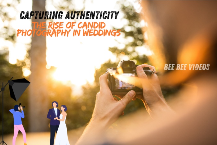 Photographer capturing candid wedding moments, highlighting the rise of candid photography in weddings, provided by Bee Bee Videos in Coimbatore. Experience authentic and natural wedding photos with our professional photography services