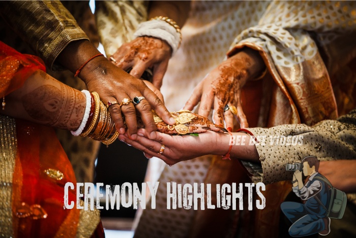 Close-up of hands during a traditional wedding ceremony, showcasing the intricate rituals and emotions, captured by Bee Bee Videos in Coimbatore. Preserve the highlights of your special day with our expert wedding photography services