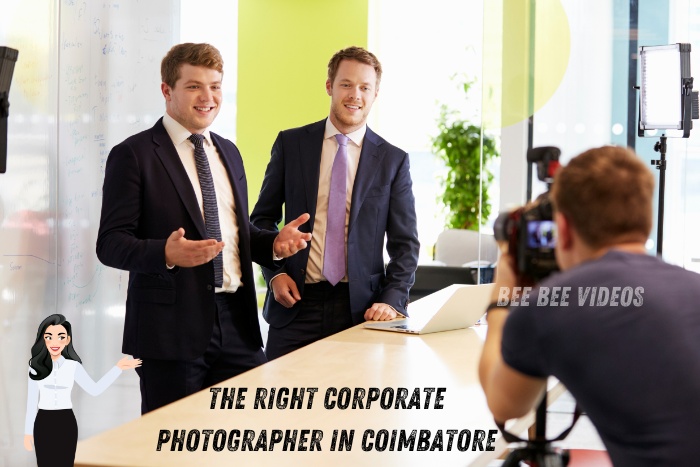 Professional photographer capturing two businessmen during a corporate photo session, provided by Bee Bee Videos in Coimbatore. Trust the right corporate photographer to enhance your business image with high-quality visuals