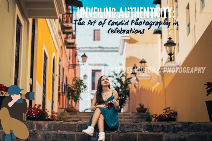 Bee Bee Videos & Photography in Coimbatore: Showcasing the art of candid photography in celebrations, with a young woman sitting on picturesque stone steps, playing the guitar amidst vibrant, colorful buildings