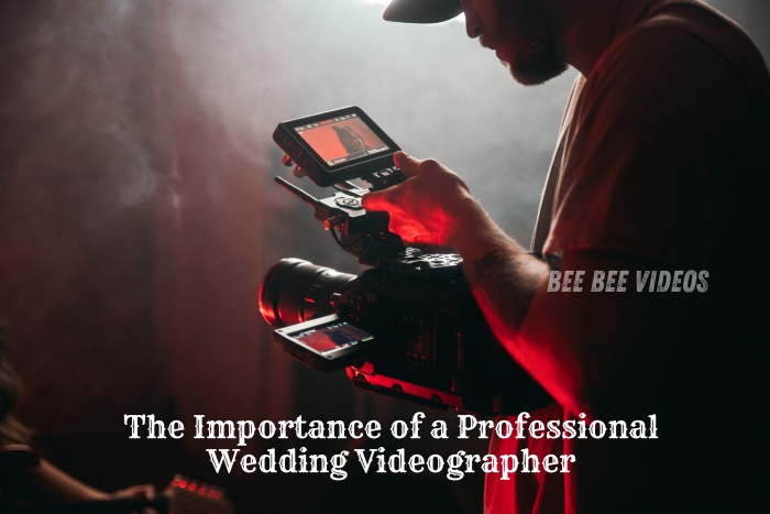 Close-up shot of a professional wedding videographer adjusting his camera settings, highlighting the importance of expert videography services for weddings. Bee Bee Videos & Photography in Coimbatore provides top-notch videography to capture every precious moment with precision and creativity