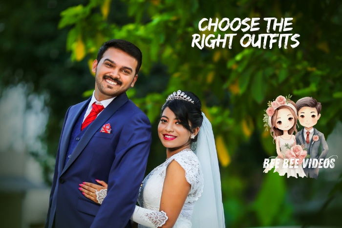 Happy couple in elegant wedding outfits captured by Bee Bee Videos & Photography in Coimbatore, showcasing the importance of choosing the right attire for stunning wedding photos. Perfect for couples planning their wedding in Coimbatore