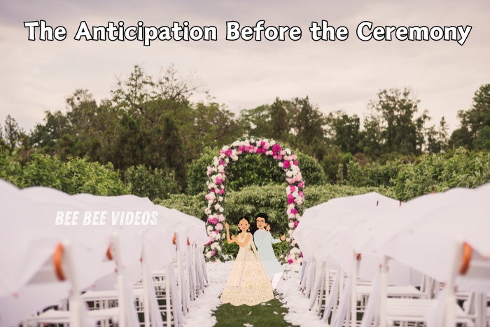 A beautifully decorated outdoor wedding venue, with white chairs arranged facing a floral archway, captures the anticipation before the ceremony. This serene setting highlights the exceptional event photography services of Bee Bee Videos & Photography in Coimbatore