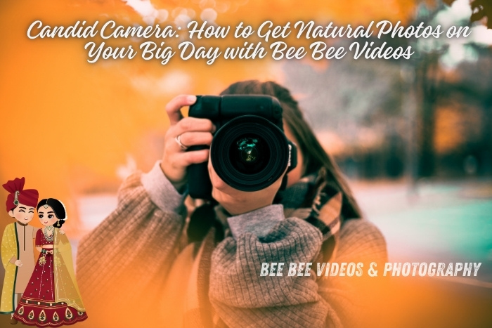 Bee Bee Videos & Photography in Coimbatore: Capturing candid moments with natural flair on your big day, featuring a photographer focusing through a camera lens against a soft, warm background.