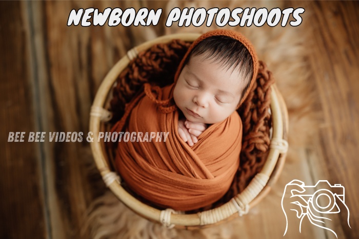 Cozy and serene newborn photoshoot by Bee Bee Videos & Photography in Coimbatore, capturing the innocence of a baby peacefully wrapped in a warm, earthy-toned blanket