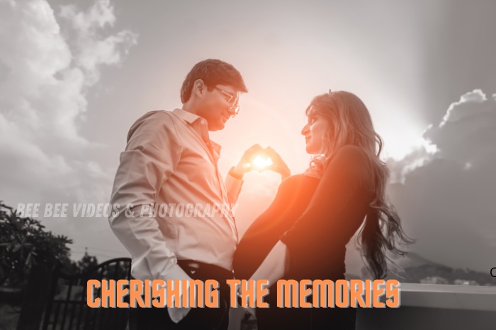 Heartwarming moment captured by Bee Bee Videos & Photography in Coimbatore, as an expecting couple cherishes memories during their maternity photoshoot at sunset