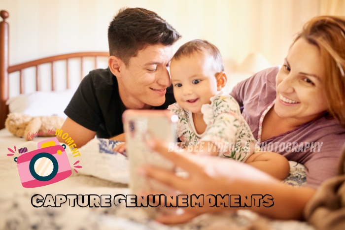 Bee Bee Videos & Photography in Coimbatore captures genuine moments of families, featuring a joyful family with a baby during a casual at-home photography session. Professional family photography services for authentic and heartwarming memories