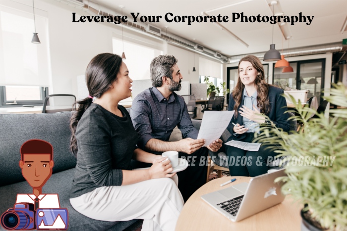 Bee Bee Videos & Photography in Coimbatore provides corporate photography services, capturing a business team in discussion during a meeting in a modern office. Professional photography to leverage your corporate branding in Coimbatore