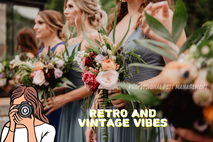 Bridesmaids holding vintage-style bouquets at a wedding, captured by Bee Bee Videos & Photography in Coimbatore, offering retro and vintage-themed wedding photography services