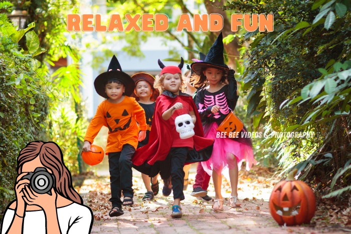 Children in Halloween costumes enjoying a fun moment, captured by Bee Bee Videos & Photography in Coimbatore, offering relaxed and fun kids photography sessions