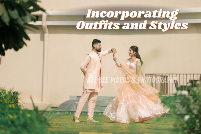 A couple gracefully dances in coordinated peach attire during their pre-wedding shoot in Coimbatore. Bee Bee Videos & Photography specializes in incorporating outfits and styles to create picture-perfect moments. Elevate your special day with tailored photography that reflects your unique charm