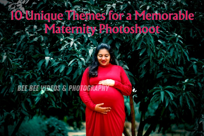Elegant maternity photoshoot in a natural outdoor setting by Bee Bee Videos & Photography in Coimbatore