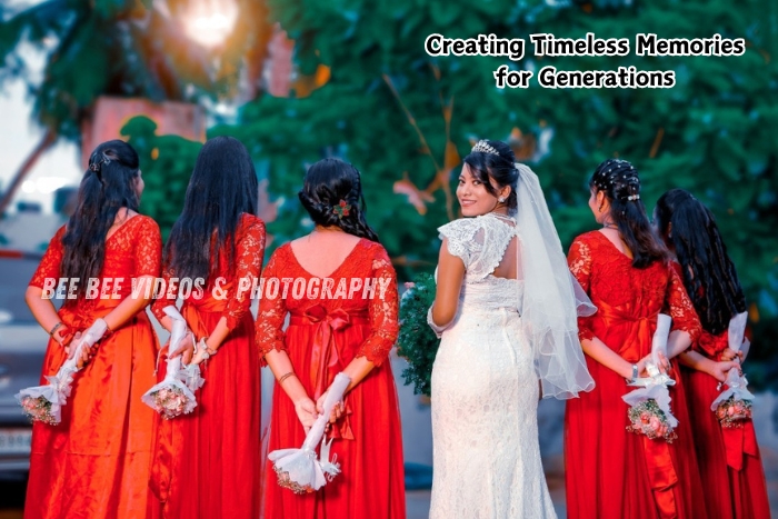 Beautiful bridal portrait with bridesmaids captured by Bee Bee Videos & Photography in Coimbatore